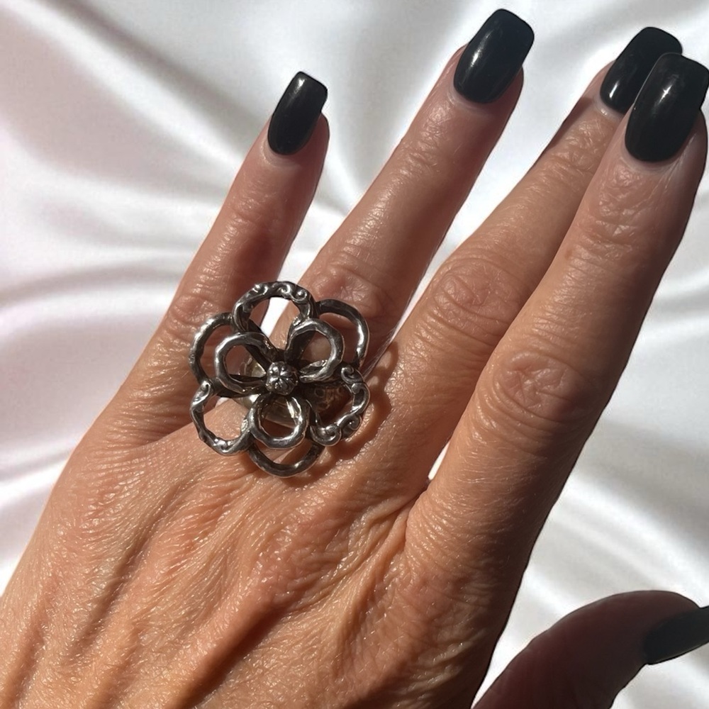 Signed Silpada 925 Sterling Silver 3D Flower Statement Ring